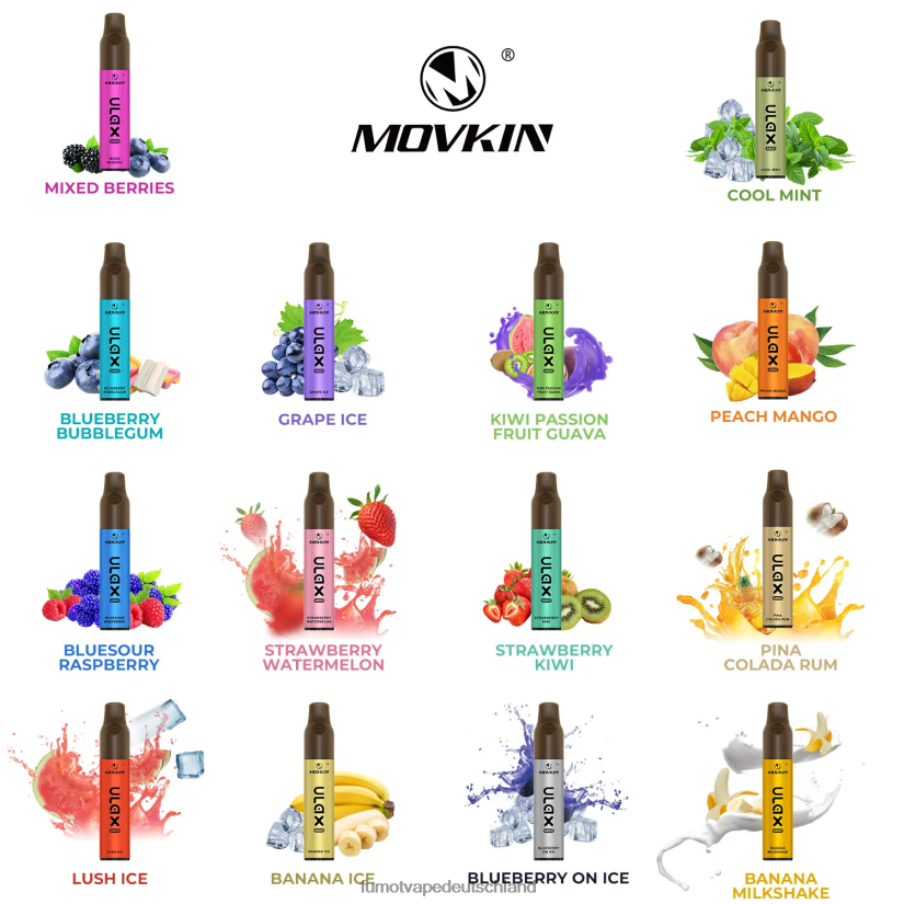 Fumot E Zigarette - Fumot Movkin Ulax 6800 Einweg-Vaporizer Keramikspule – 8 ml (1 Stück) BF6N4P318 Blaubeer-Kaugummi
