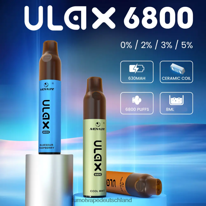 Fumot E Zigarette - Fumot Movkin Ulax 6800 Einweg-Vaporizer Keramikspule – 8 ml (1 Stück) BF6N4P318 Blaubeer-Kaugummi