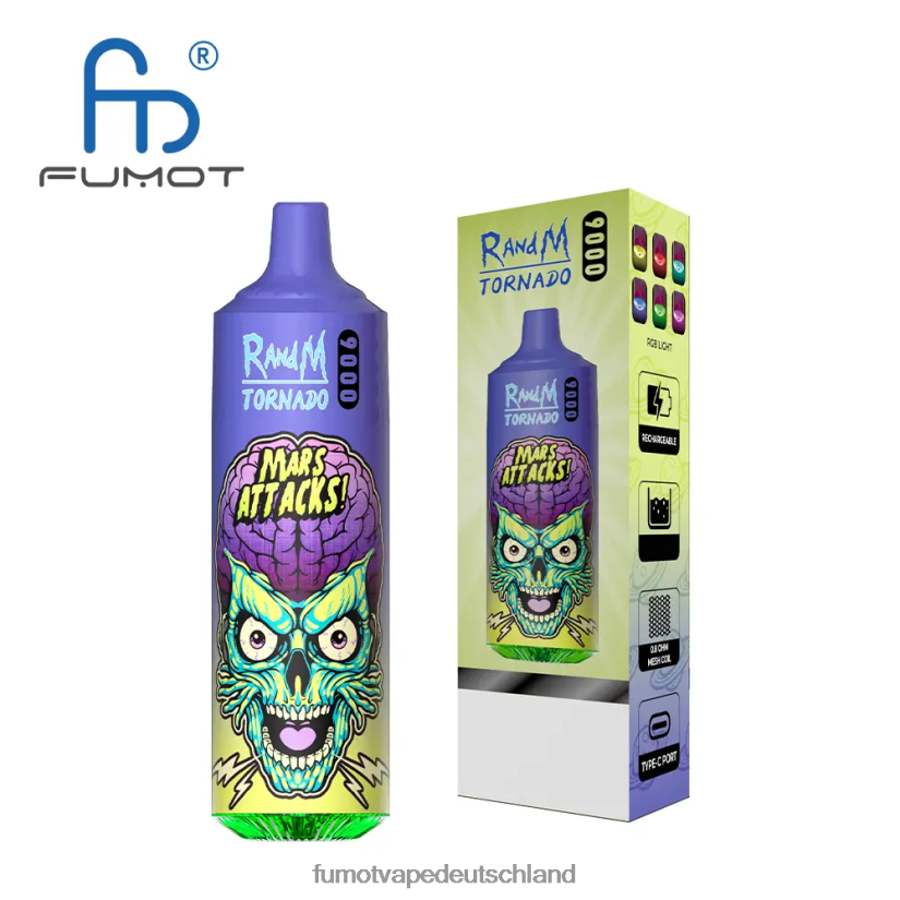 Fumot E Zigarette - Fumot Tornado 9000 Einweg-Vape-Pen – 18 ml (1 Stück) BF6N4P8 pfirsichfarbene Mango-Ananas