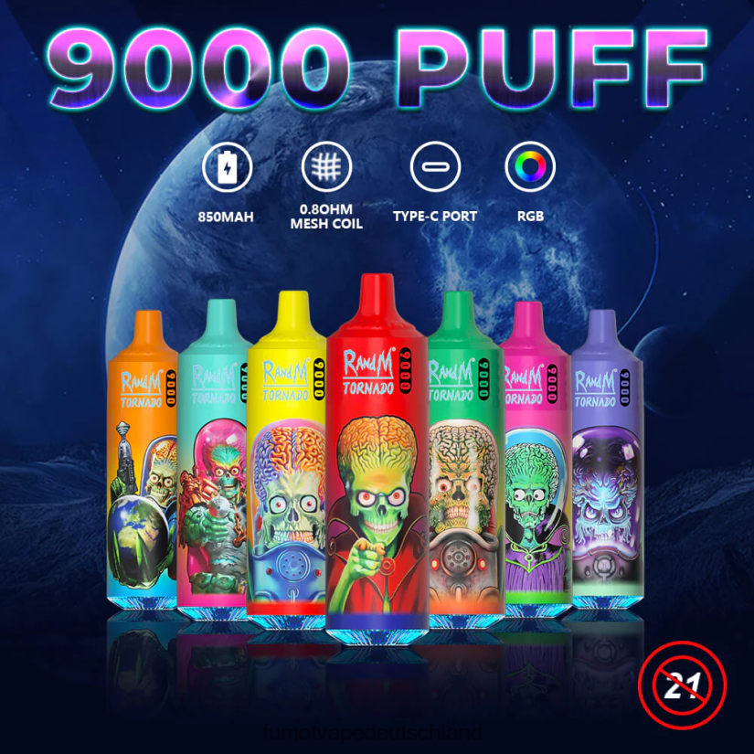 Fumot E Zigarette - Fumot Tornado 9000 Einweg-Vape-Pen – 18 ml (1 Stück) BF6N4P8 pfirsichfarbene Mango-Ananas