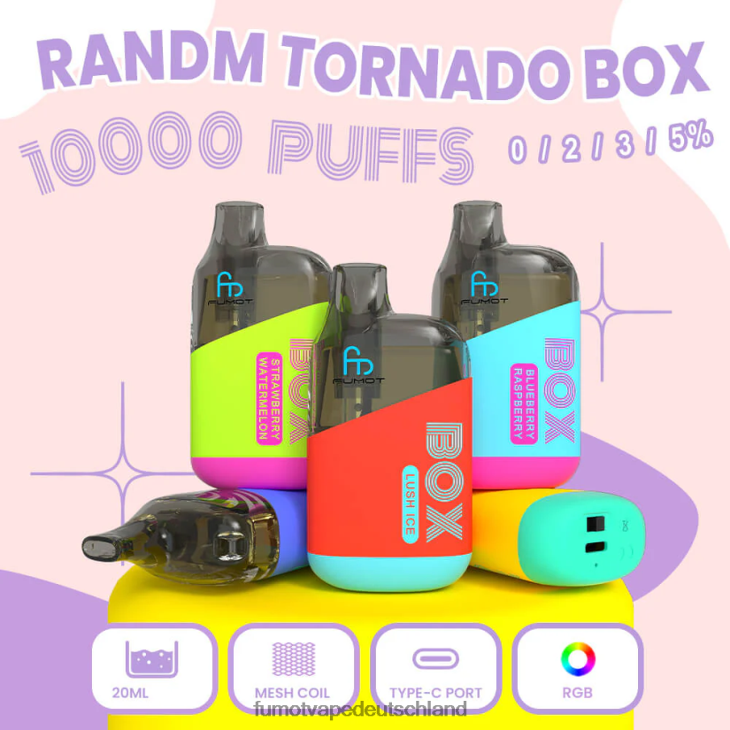 Fumot E Zigarette - Fumot Tornado Box 10000 Einweg-Vape-Pods – 20 ml (1 Stück) BF6N4P348 Gummibär