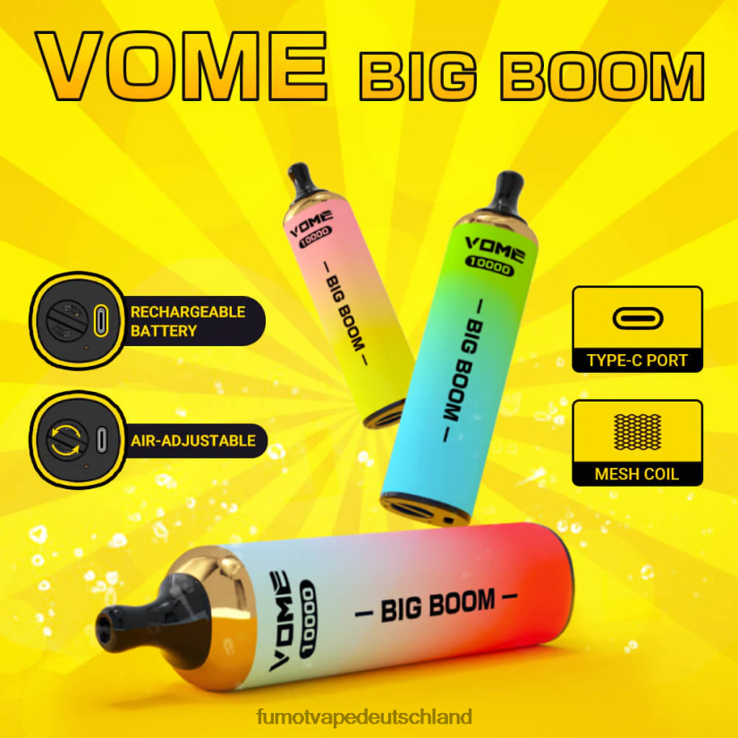 Fumot E Zigarette - Fumot Vome Big Boom Einweg-Vape-Pen 10000 - 20 ml (1 Stück) BF6N4P438 Traube
