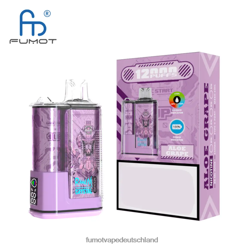 Fumot Germany - Fumot Crystal 1 Stück – 12000 Einweg-Vape-Box 20 ml BF6N4P274 Pfirsich-Mango