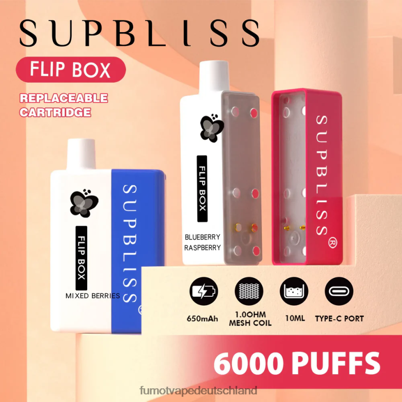 Fumot Germany - Fumot Supbliss Flip Box 6000 austauschbares Vape-Kit – 10 ml (1 Stück) BF6N4P334 Doppelapfel