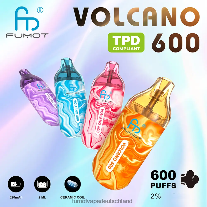 Fumot Germany - Fumot Volcano 600 tpd-konformer Einweg-Vaporizer – 2 ml (3-teiliges Set) BF6N4P294 Ananas-Pfirsich-Mango
