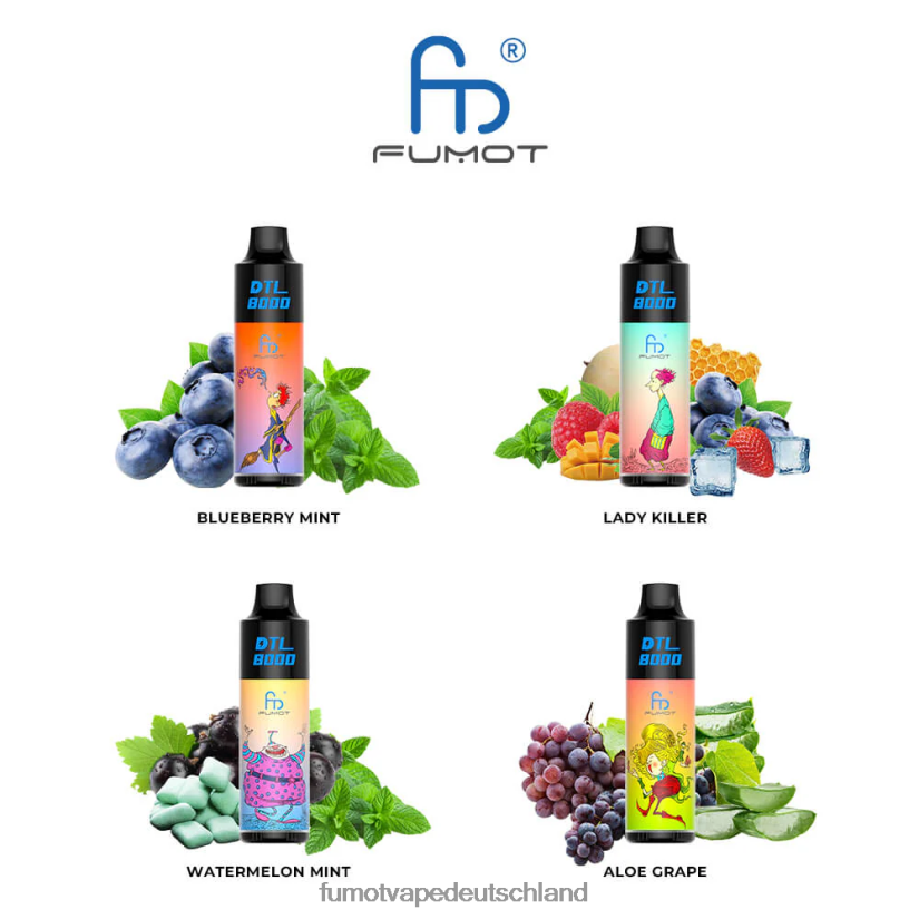 Fumot Vape Online Shop - Fumot DTL 8000 Einweg-Vape-Pen – 16 ml (1 Stück) BF6N4P415 blaue Himbeerzitrone