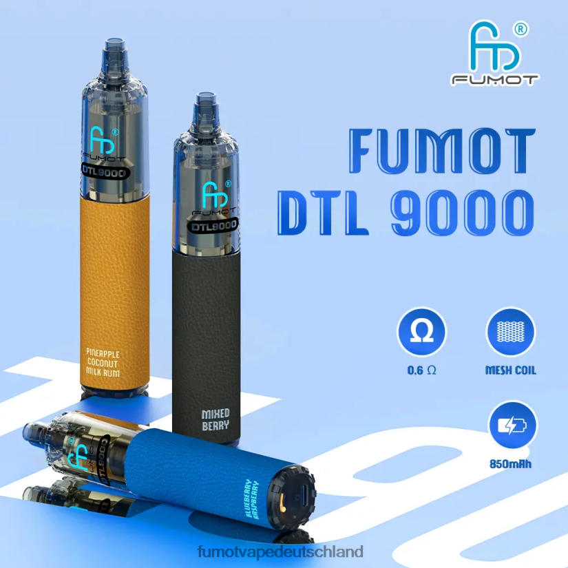 Fumot Vape Sale - Fumot DTL Einweg-Vape-Pen 9000- 18 ml (1 Stück) BF6N4P369 blaue Himbeerzitrone