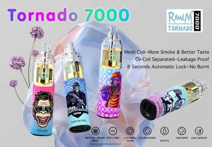 Fumot Deutschland - Fumot Tornado 7000 Einweg-Vape-Pen – 14 ml (1 Stück) BF6N4P81 Zitrone und Limette