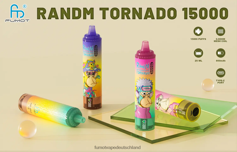 Fumot E Zigarette - Fumot Tornado 15000 Einweg-Vaporizer 25 ml (1 Stück) BF6N4P158 Apfel, Pfirsich, Birne