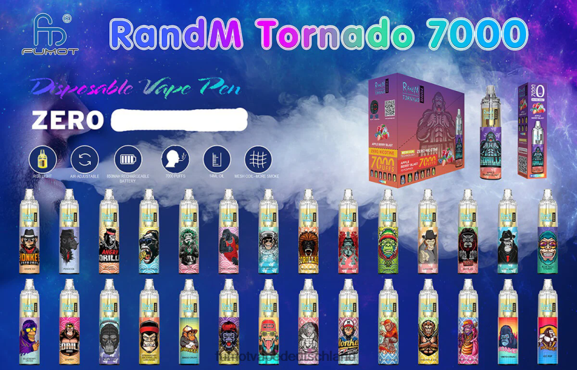 Fumot Germany - Fumot Tornado 7000 Einweg-Vape-Pen 0 % – 14 ml (1 Stück) BF6N4P534 roter Apfel Zitrone